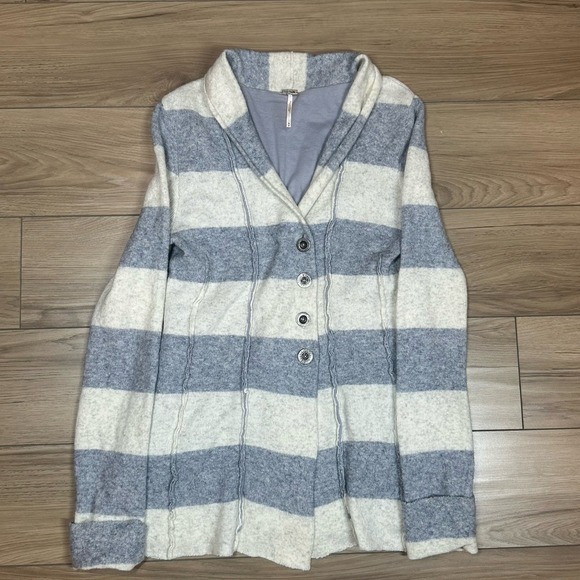 Free People Sweaters - Free People sweater woman M Wool Angora Blend Gray Ivory Striped Button Cardigan